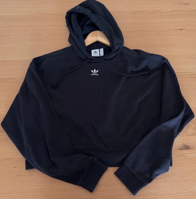 Sudadera Adidas Negra Cropped Capucha Talla S