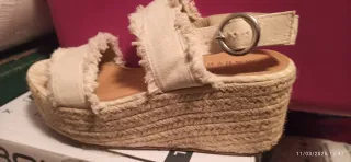 Sandalias esparto mujer beige