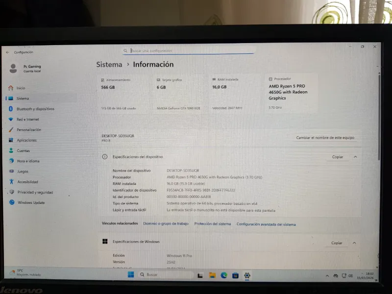 PC Gaming Ryzen 5 4650G GTX 1060 6GB 16GB RAM afbeelding 6