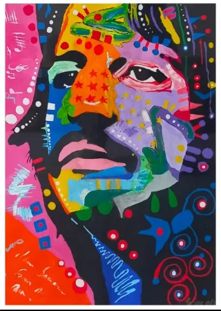 4 Ritratti Beatles Dipinti a Mano Tempera su Carta