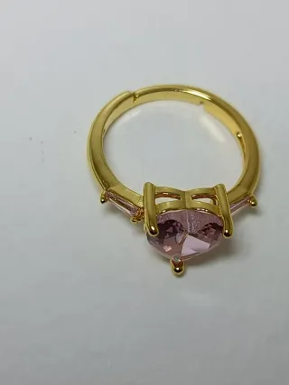Anillo Corazón Rosa Ajustable Baño Oro