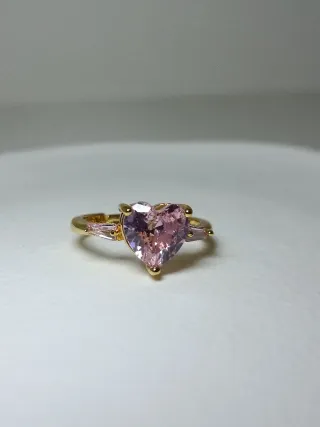 Anillo Corazón Rosa Ajustable Baño Oro