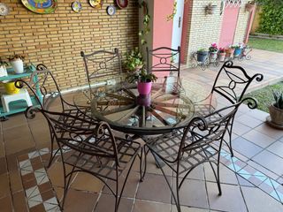 Mesa y 4 Sillas Hierro Rústico Cristal