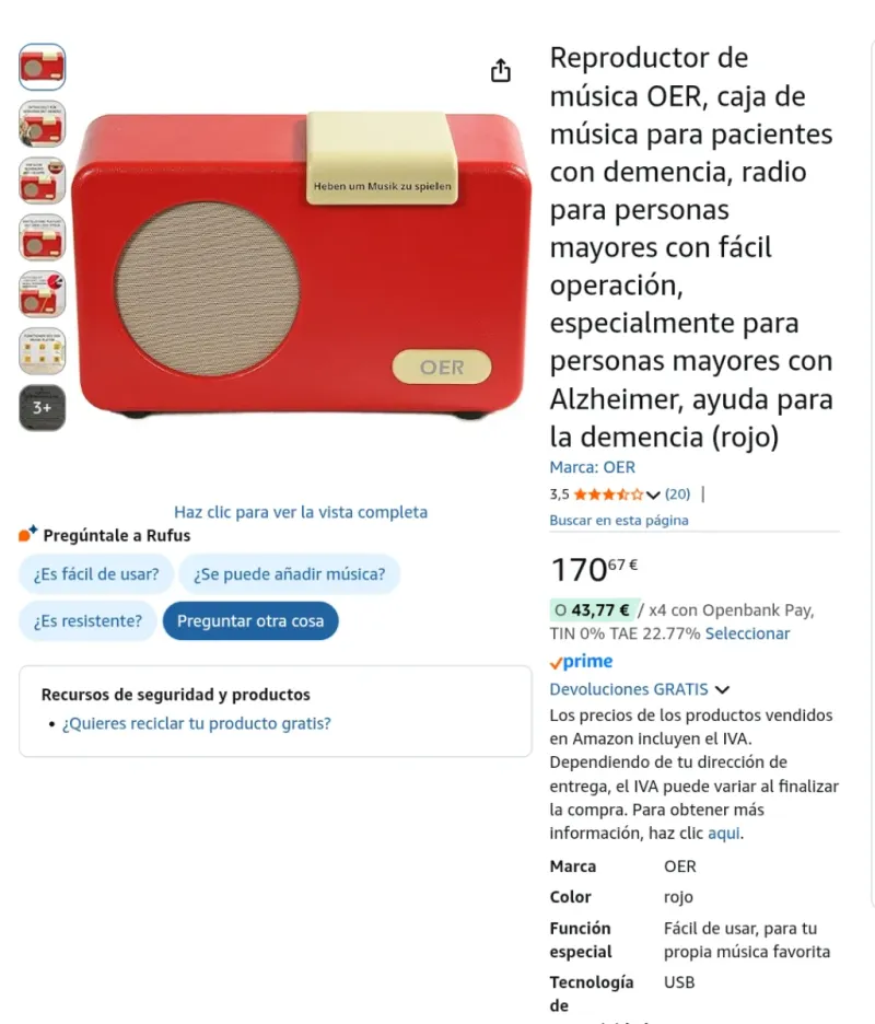 Reproductor de música para personas con demencia afbeelding 3