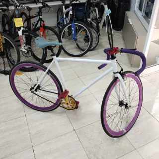 Bici Urbana Fixie Blanca Ruedas Moradas