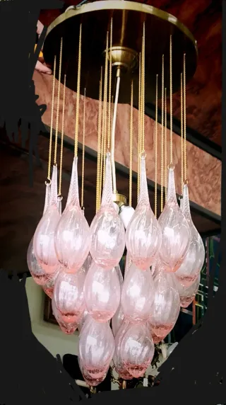 Lámpara Cascada Cristal Rosa Mazega años 70