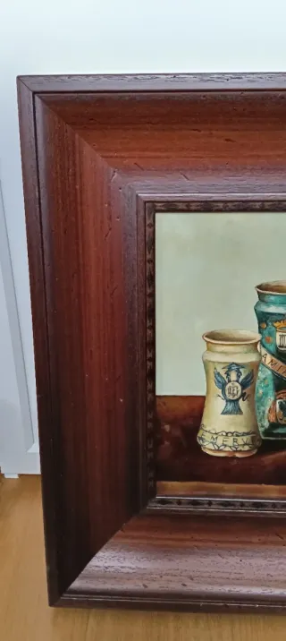 Cuadro Farmacia Óleo Marco Madera Marquetería