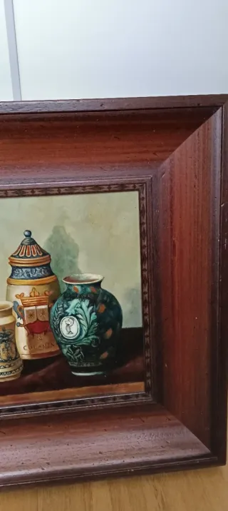 Cuadro Farmacia Óleo Marco Madera Marquetería