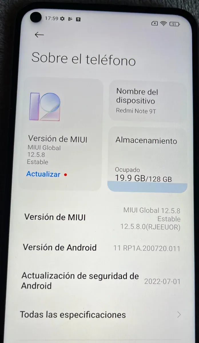 Xiaomi Redmi Note 9T 128 GB BATERÍA NUEVA afbeelding 6