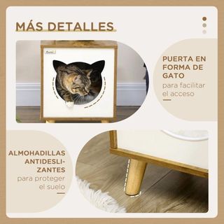 Caseta de Madera para Gatos Casa con Cojín Marrón