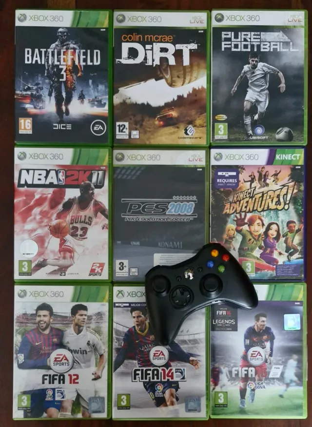 Mando Xbox 360 Negro + 9 Juegos