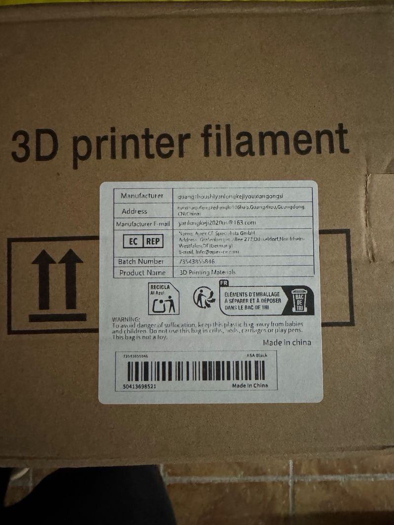 Filamento Impresora 3D ASA Negro 1.75mm afbeelding 3