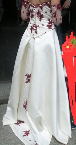 Vestido Novia 2 Piezas Blanco y Rojo