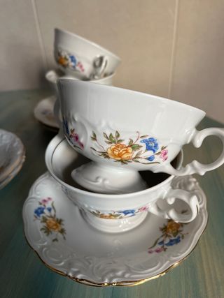 Antiguo juego consomé porcelana alemana