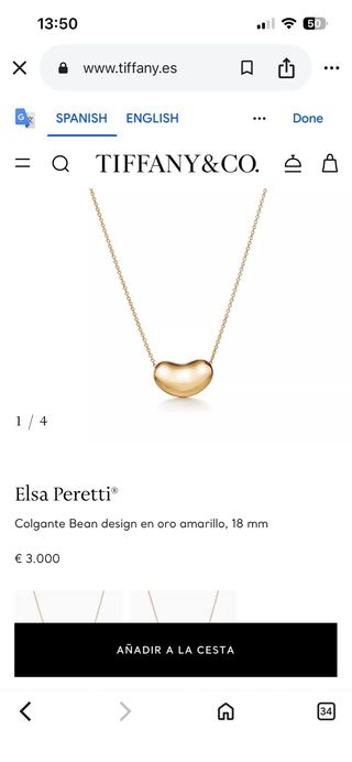 Collar de oro con colgante corazón tifany perrety