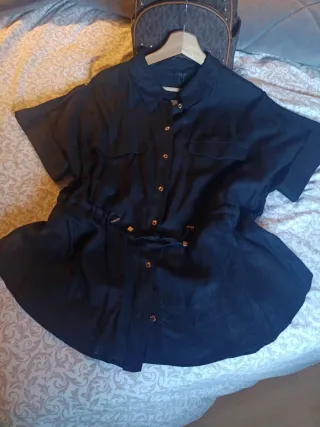 Camisa safari lino negra