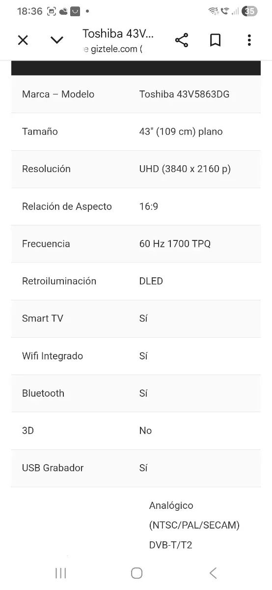 TV TOSHIBA 43 Buen Estado afbeelding 7
