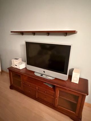 Mueble TV madera maciza color cerezo + estantería