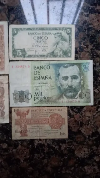 5 Billetes Pesetas España antiguos