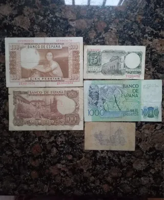 5 Billetes Pesetas España antiguos