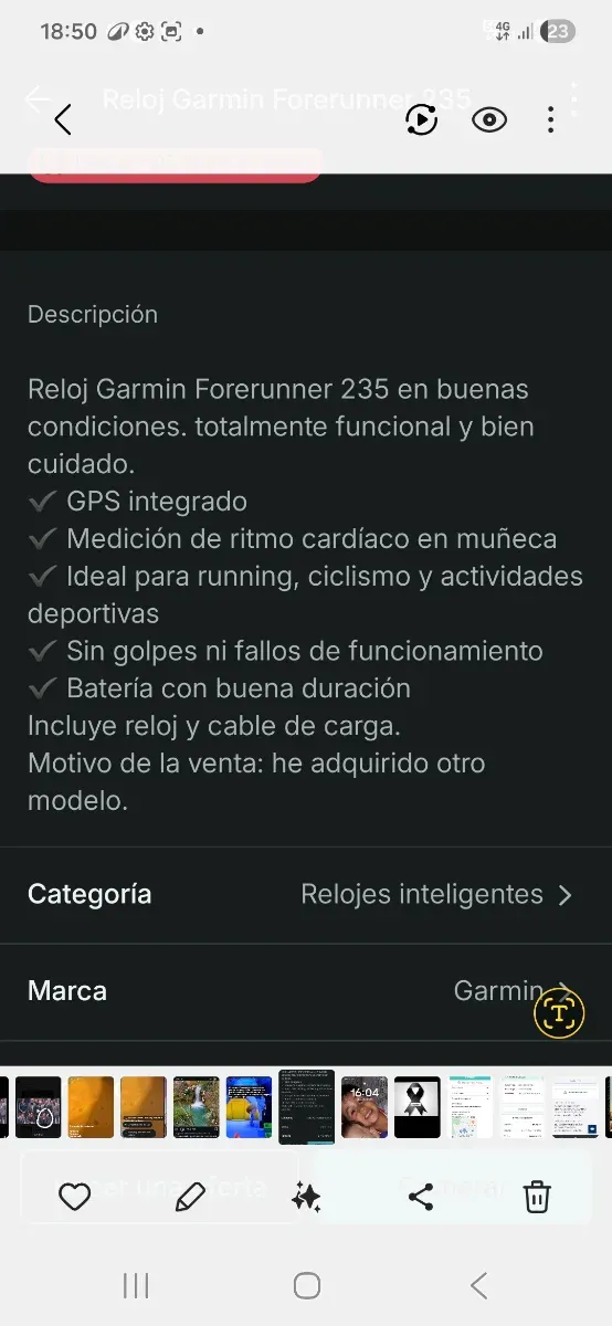 Reloj Garmin Forerunner 235 Negro afbeelding 4