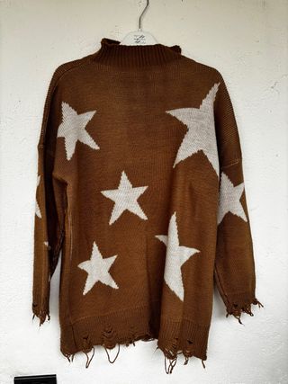 Maglione donna marrone con stelle