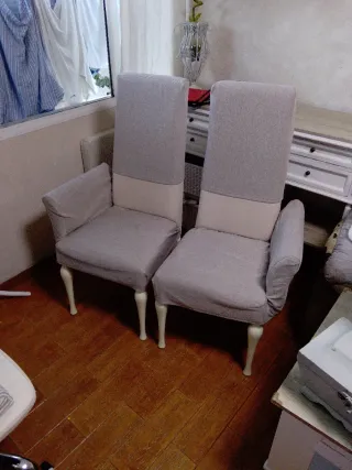 2 Sillones de tela beige y gris