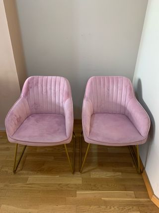 2 Sillas Vintage Terciopelo Rosa Patas Doradas