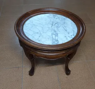 Mesa antigua madera y mármol diseño inglés