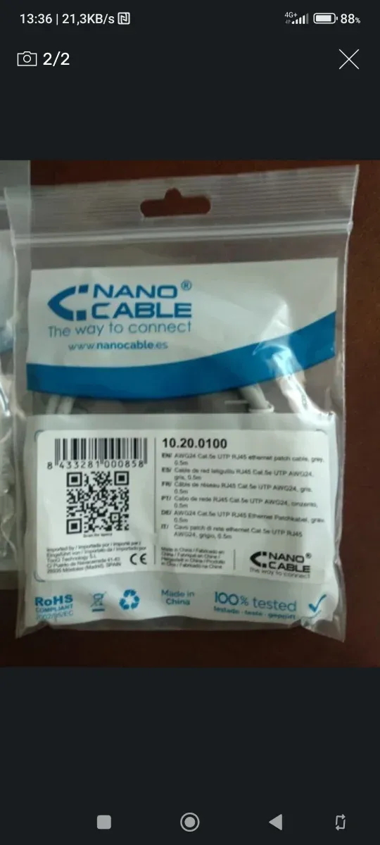 Cable Ethernet Nano Cable Nuevo a estrenar afbeelding 2