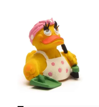 Pato limpiadora con delantal y escoba para bañera