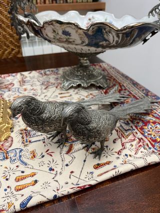 Pareja Faisanes Metálicos Antiguos 33cm