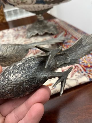 Pareja Faisanes Metálicos Antiguos 33cm