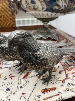 Pareja Faisanes Metálicos Antiguos 33cm