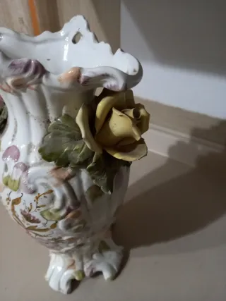 Vaso ceramica vintage decorato fiori