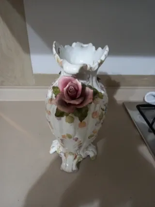 Vaso ceramica vintage decorato fiori