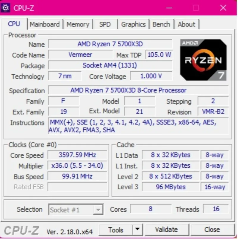 Procesador AMD Ryzen 7 5700X3D afbeelding 2