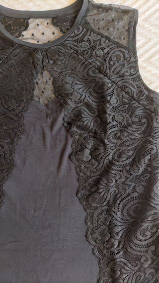 Camiseta Morgan M Transparencias Encaje Azul