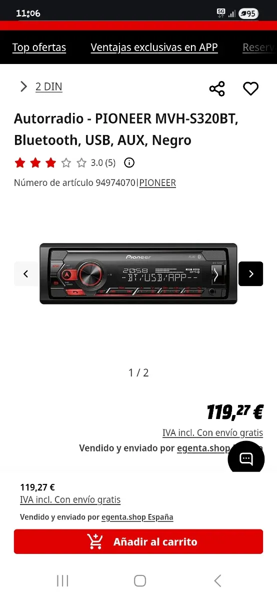 Radio Coche Pioneer MVH-S320BT envio disponible afbeelding 6
