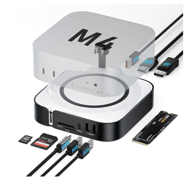 Estación de acoplamiento Lemorele Dock para Mac Mini M4 HDMI DisplayPort 4K