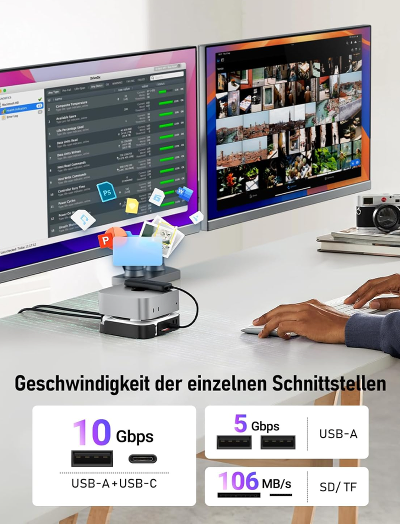 Estación de acoplamiento Lemorele Dock para Mac Mini M4 HDMI DisplayPort 4K afbeelding 2