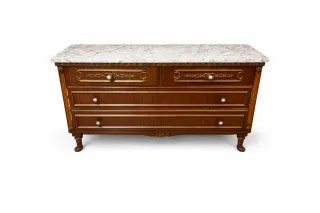 Cómoda de madera con tapa de mármol