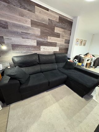 Sofá Chaiselongue Negro con Canapé