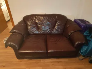 Sofá de 2 plazas marrón piel