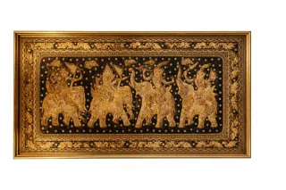 Cuadro importado de India Elefantes Dorado Tela