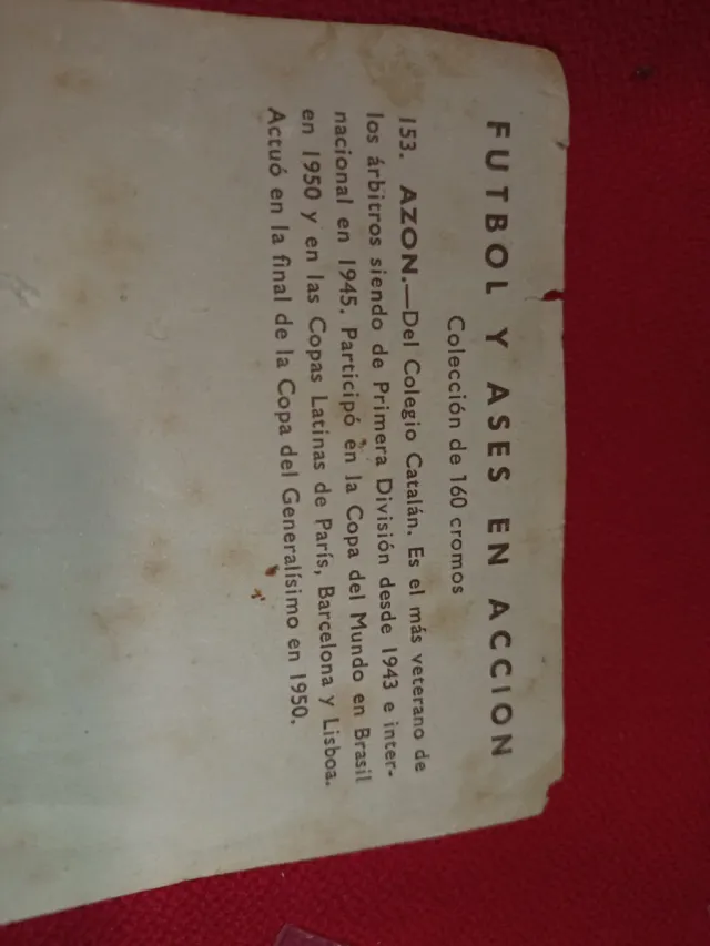 Cromo Futbol Antiguo Azon Colegio Catalán 1943