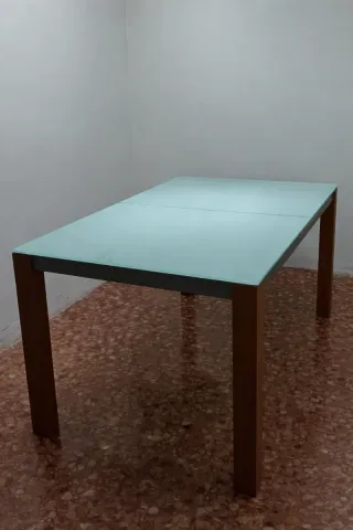 Mesa comedor extensible cristal y madera