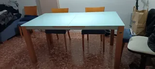 Mesa comedor extensible cristal y madera