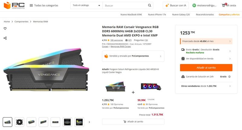 Memoria RAM Corsair Vengeance RGB DDR5 64GB afbeelding 2