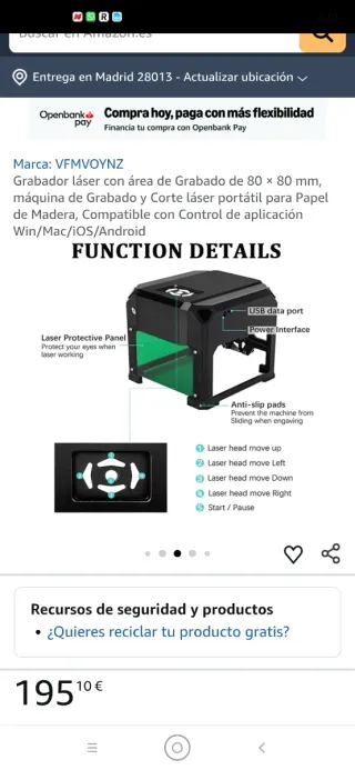 Grabadora Láser Portátil  K5 falta tapa Verde acri